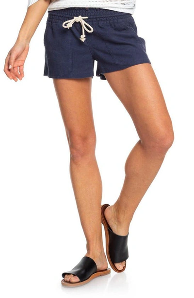 Roxy 'oceanside' Linen Blend Shorts In Mood Indigo