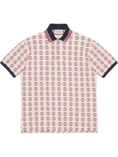 Gucci Oversize Polo With Interlocking G Print In 9744 White