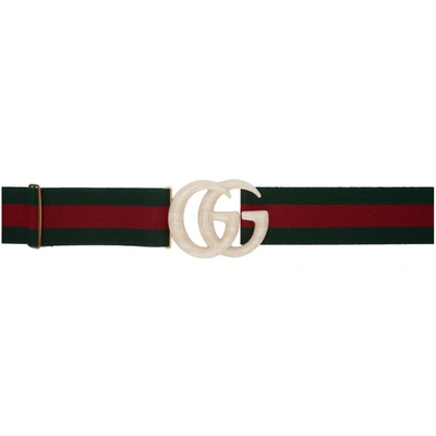 Gucci Off-white Elastic Web Gg Belt In 8481 Grey