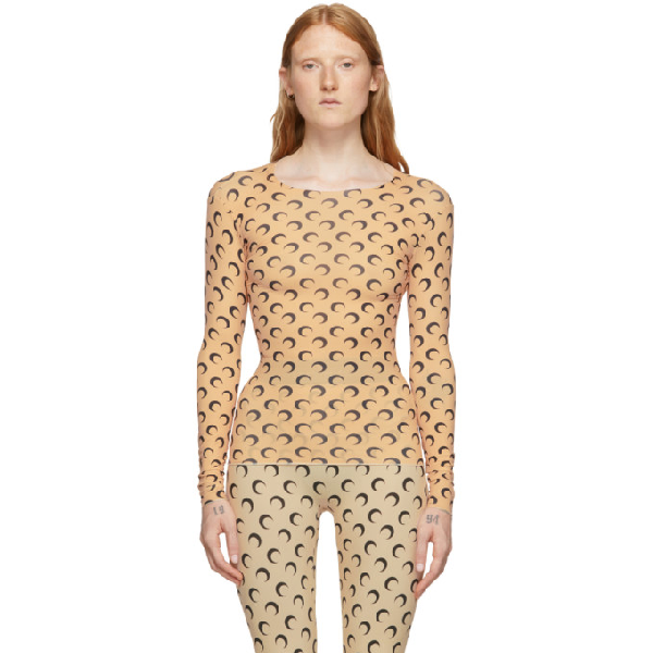 Marine Serre Tan All Over Moon Long Sleeve T-shirt | ModeSens