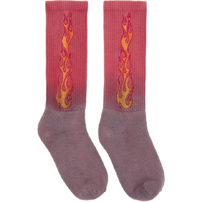 Palm Angels Purple And Red Flames Socks In Red Multi