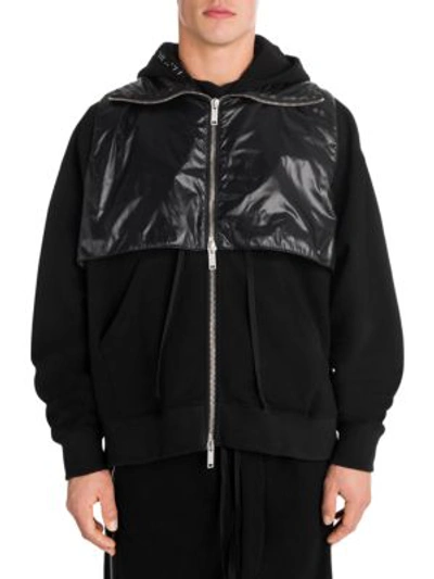 Ben Taverniti Unravel Project Mix-media Layered Hooded Jacket In Black