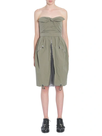 Moschino Bow Detail Zipped Drawstring Dress In Military Green