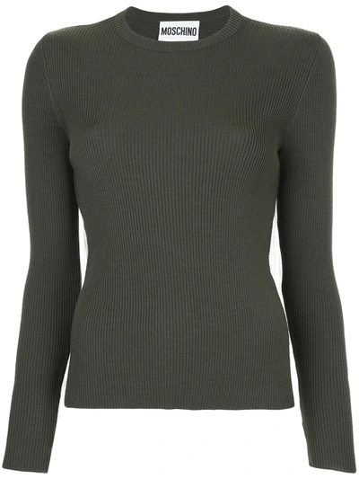 Moschino Ribbed Sweater With Tulle Inset In Military Green