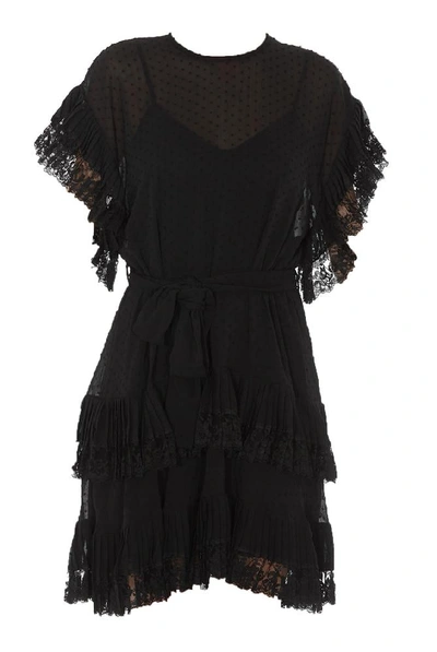 Zimmermann Lace Effect Pleated Mini Dress In Black