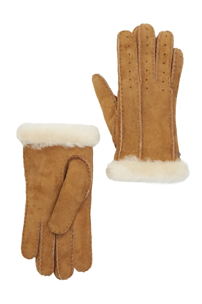 Ugg Classic Perforated Genuine Dyed Shearling Gloves In Brown