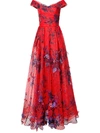 Marchesa Notte Resort 2018-19  Off The Shoulder Organza Evening Gown In Red