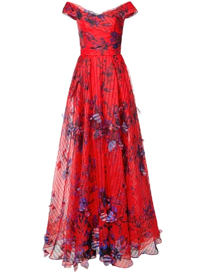 Marchesa Notte Resort 2018-19  Off The Shoulder Organza Evening Gown In Red