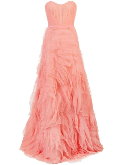 Marchesa Notte Strapless Textured Tulle Gown In Pink