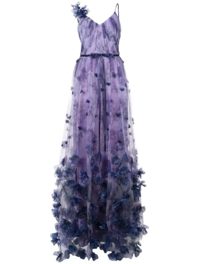 Marchesa Notte Sleeveless 3d Floral Evening Gown In Lilac