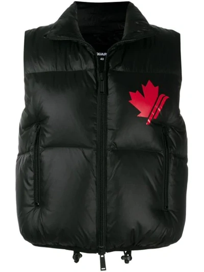 Dsquared2 Maple Leaf Print Padded Vest In 900  Black