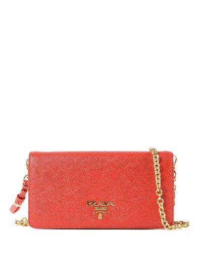 Prada Saffiano Leather Chain Wallet Bag In Red