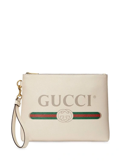 Gucci Logo Print Clutch Bag In White