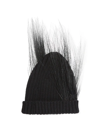 Marc Jacobs Wool Feather-trim Beanie In Black