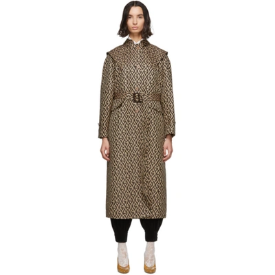 Gucci Gg Rhombus Trench Coat With Removable Cape In Beige