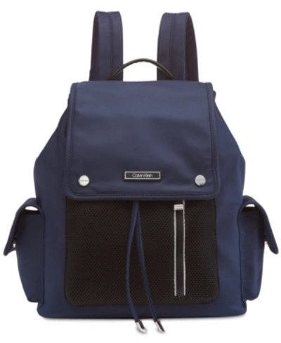 Iconic American Designer Athleisure Medium Backpack In Navy/silver