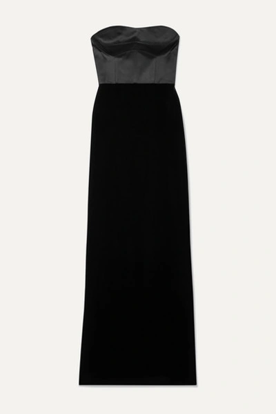 Brandon Maxwell Strapless Silk-satin And Velvet Bustier Gown In Black