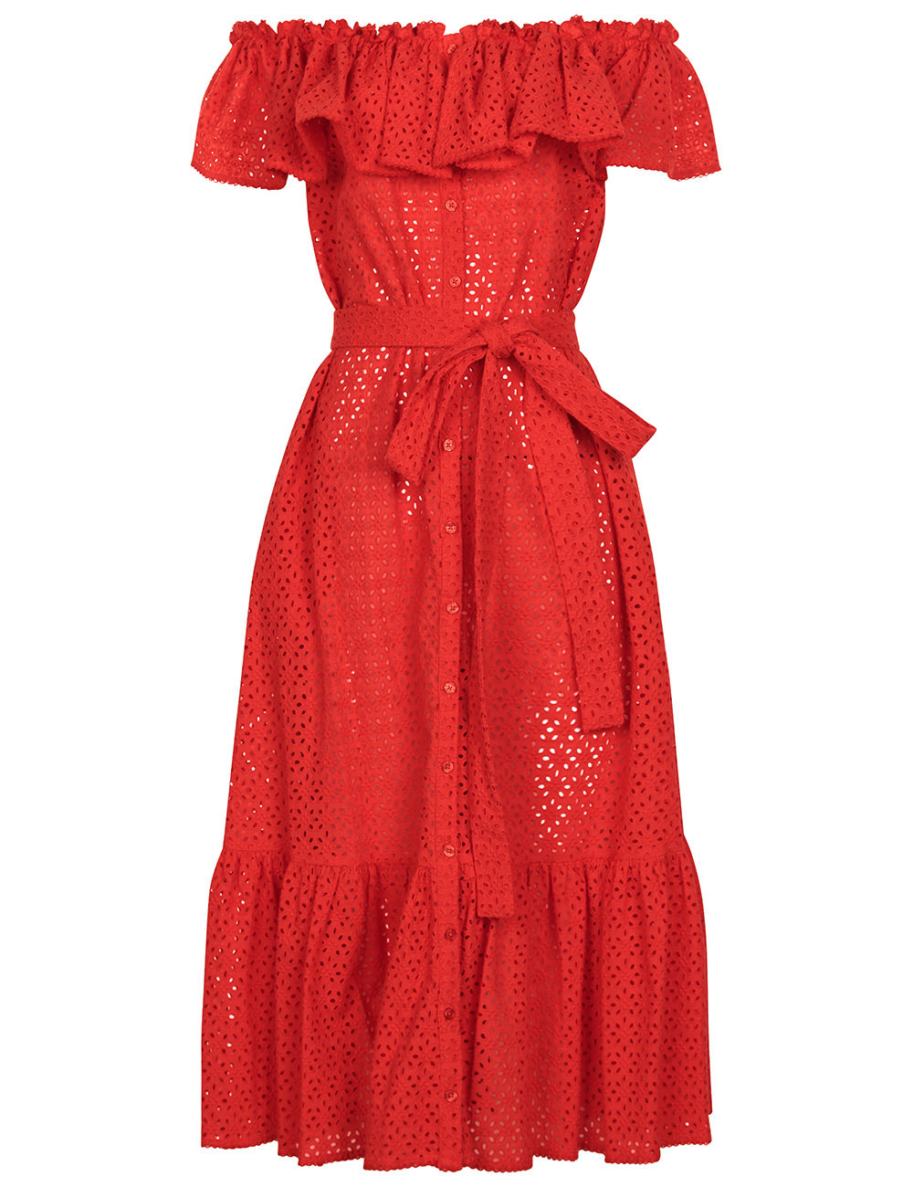 Lisa Marie Fernandez Tomato Red Mira Off The Shoulder Dress | ModeSens