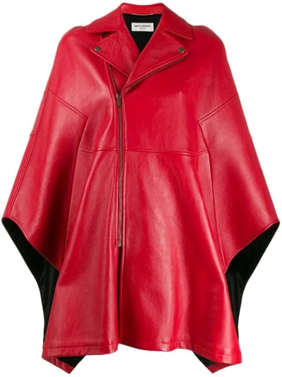 Saint Laurent Asymmetric Leather Cape In Red