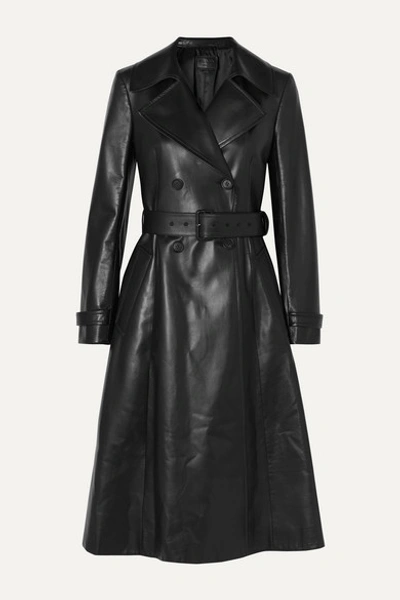 Prada Double-breasted Leather Trench Coat In Black