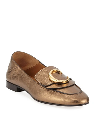 Chloé C Metallic Flat Fold-down Loafers In Harvest Gold