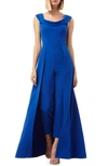 Kay Unger Anais Stretch Crepe Jumpsuit With Skirt Overlay In Sapphire