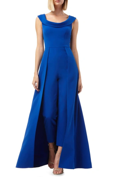 Kay Unger Anais Stretch Crepe Jumpsuit With Skirt Overlay In Sapphire