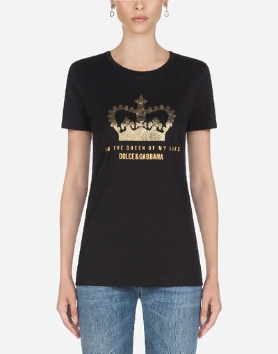Dolce & Gabbana Glitter Crown Logo T-shirt In Black