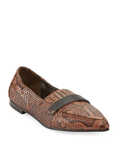 Brunello Cucinelli Python Ballet Flats With Monili Trim