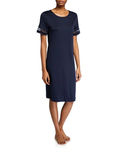 Hanro Ilona Short-sleeve Nightgown In Dark Blue