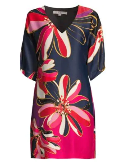 Trina Turk Liz Floral V-neck 1/2-sleeve Dress In Multi