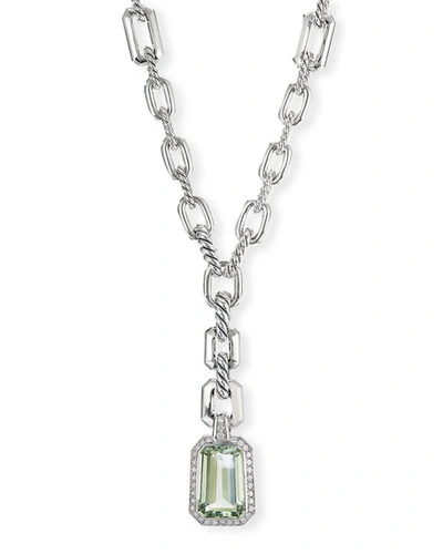 David Yurman Stax Y-drop Pendant Necklace W/ Prasiolite & Diamonds In Sage