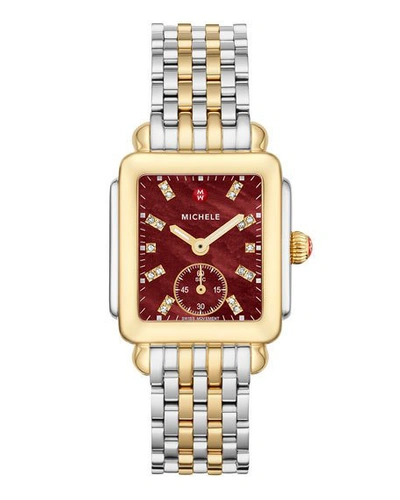 Michele Deco Mid Two-tone Stainless Steel Cabernet Diamond Dial Watch In Wine