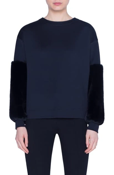 Akris Punto Faux-fur Trimmed Neoprene Sweatshirt In Black