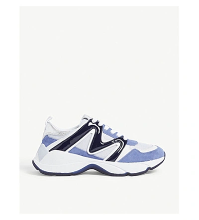 Maje W22 Mesh And Leather Trainers In Blue