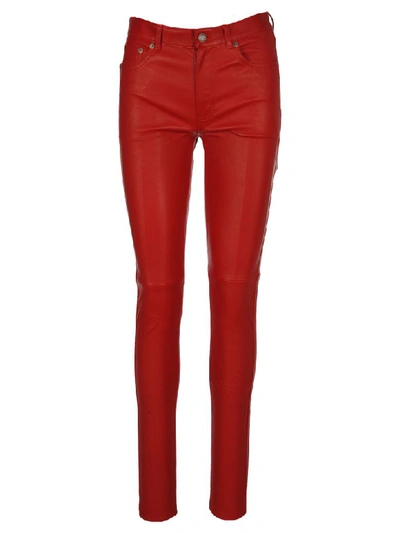 Saint Laurent Stretch Lambskin Skinny Jeans In Red