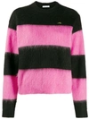 Bella Freud Striped Embroidered Mohair-and-wool Blend Jumper In Pink