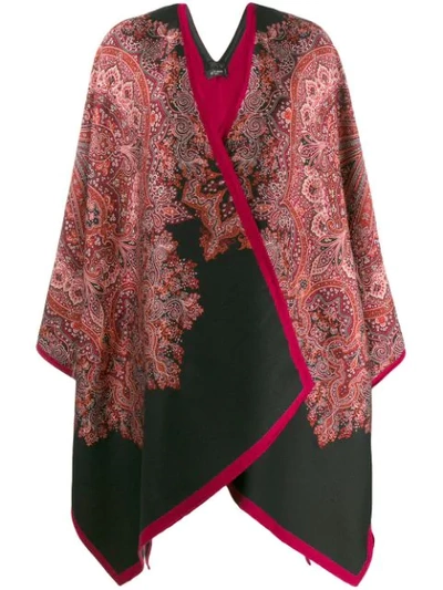 Etro Paisley-jacquard Wool-blend Cape In Black