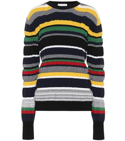 Jw Anderson Ruched-stripe Wool-blend Sweater In Multicoloured