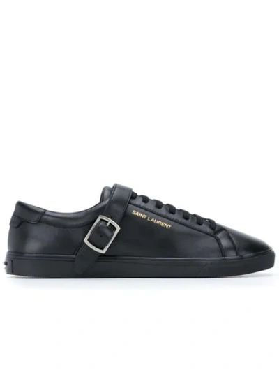 Saint Laurent Andy Buckled Low-top Leather Trainers In Black