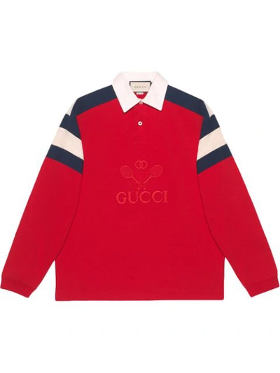 Gucci Long-sleeved Cotton Polo Shirt In Red