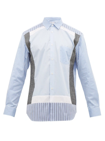 Comme Des Garçons Shirt Pinstripe And Wool Patch Cotton-poplin Shirt In Blue