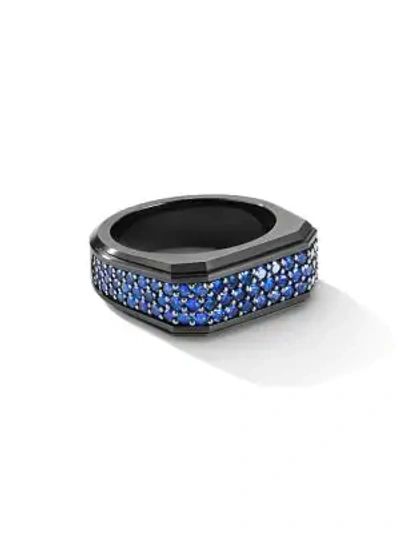David Yurman Men's The Pavé Roman Signet Black Titanium-plated Sterling Silver & Blue Sapphire Ring In Blue/black