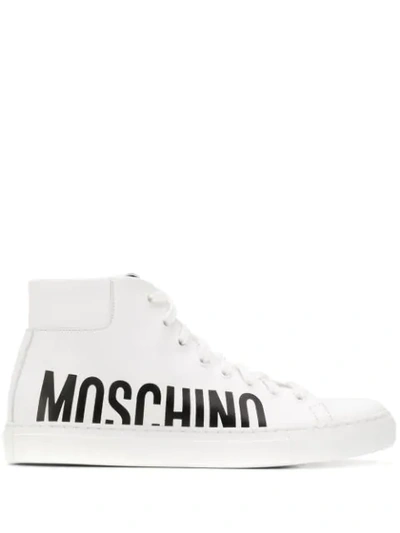 Moschino White Leather Mid-top Sneakers