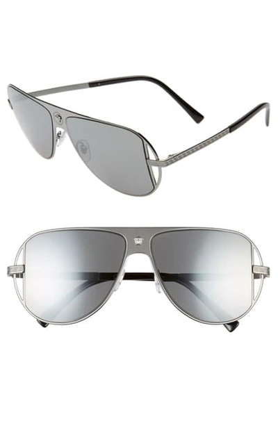 Versace Unisex Mirrored Aviator Sunglasses, 57 Mm In Dark Silver