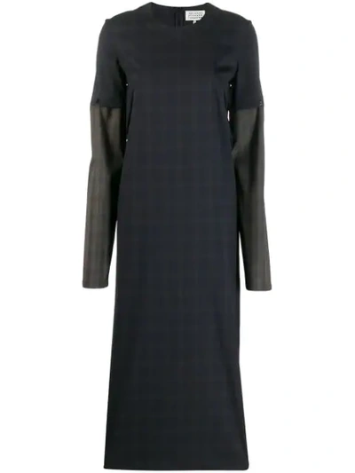 Maison Margiela Checked Two-tone Dress In Blue