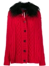 Prada Furry Collar Knitted Cardigan In Red
