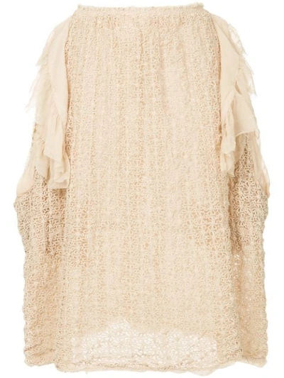 Pre-owned Comme Des Garçons Ruffle-trim Floral-embroidered Poncho In Neutrals