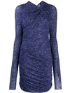 Isabel Marant Animal Print Ruched Jersey Long Sleeve Minidress In Blue