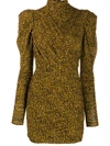 Isabel Marant Animal Print Ruched Puff Shoulder Long Sleeve Minidress In Giallo